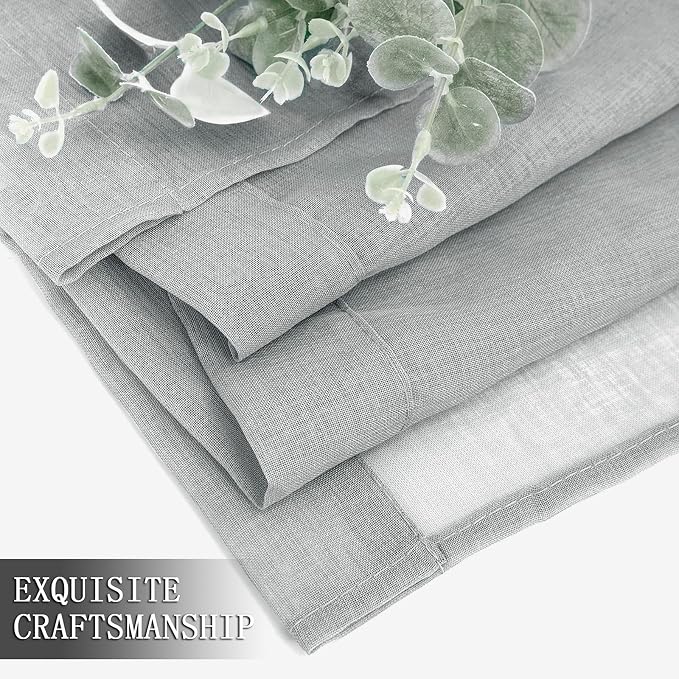 Tollpiz Sheer Tier Curtains Kitchen Linen Textured Half Curtain Sheers Light Filtering Rod Pocket Voile Bathroom Short Curtains for Farmhouse, 25 x 30 inches Long, Silver Grey, Set of 2 Panels
