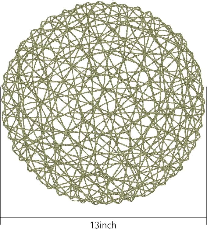 AHHFSMEI Paper Braided Round Placemats Set of 12 Natural Non-Slip Heat Resistant Table Mats for Dining Tables Woven Indoor & Outdoor Place mats(Green,12)