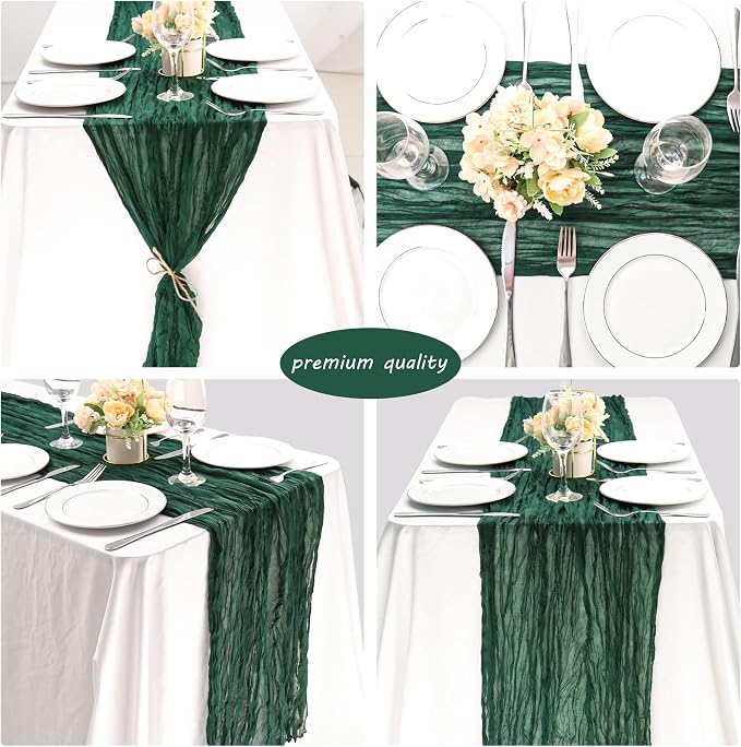 12 Pack 13Ft Cheesecloth Table Runner 35x157 Inch Boho Gauze Table Runner Cheese Cloth Long Rustic Table Runners for Wedding Bridal Shower Birthday Party Table Decor (Dark Green)