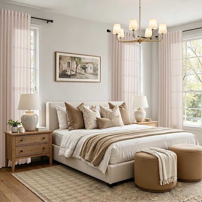 Extra Long Linen Curtains 120 Inches for Living Room Back Tab Semi Sheer High Floor to Ceiling 10ft Light Filtering Curtain Boho Farmhouse Window Drapes for Bedroom 2 Panels Natural White