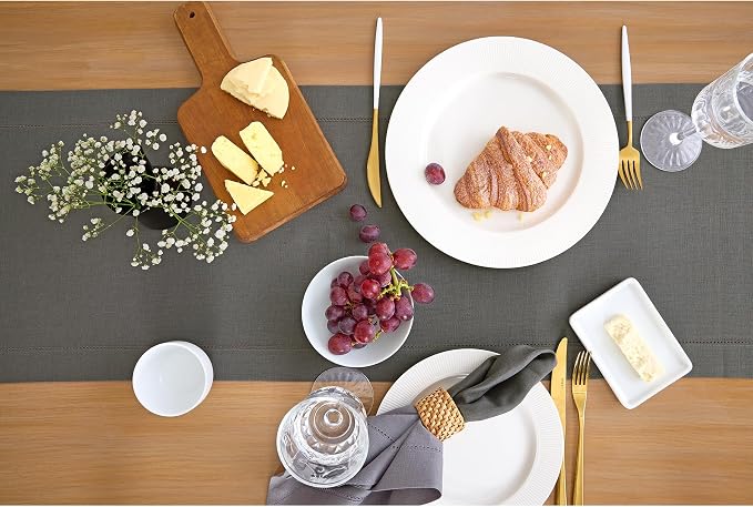 Solino Home 100% Pure Linen Table Runner Gray, Classic Hemstitch 14 x 36 in | Table Runners for dining, hallway and console tables | soft plain weave, artisan crafted | Steel Gray | OEKO-TEX Certified