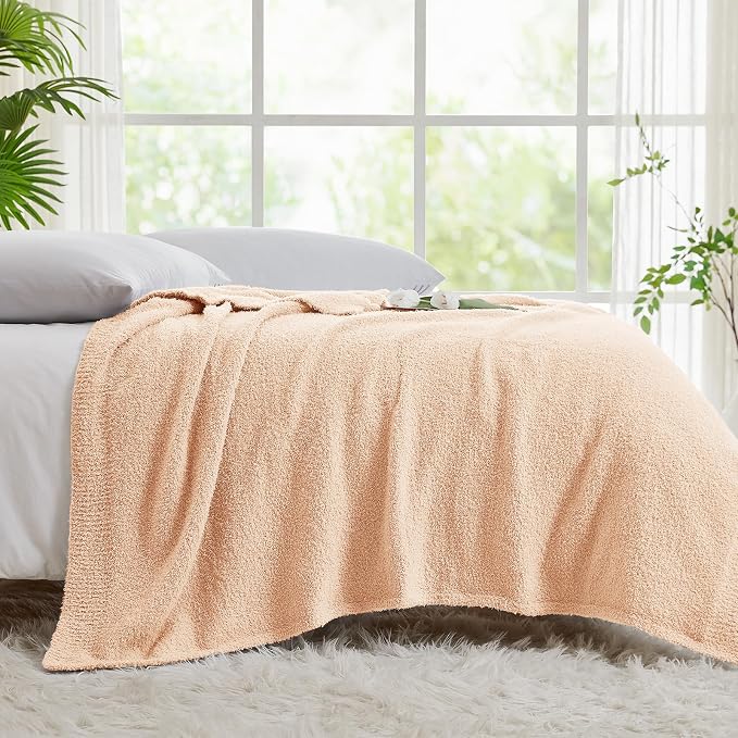 CYMULA Knit Throw Blanket for Peach Pink - Super Soft Lightweight Plush Fuzzy Fluffy Cozy Blankets and Throws for Sofa Bed, 50 x 60 inches