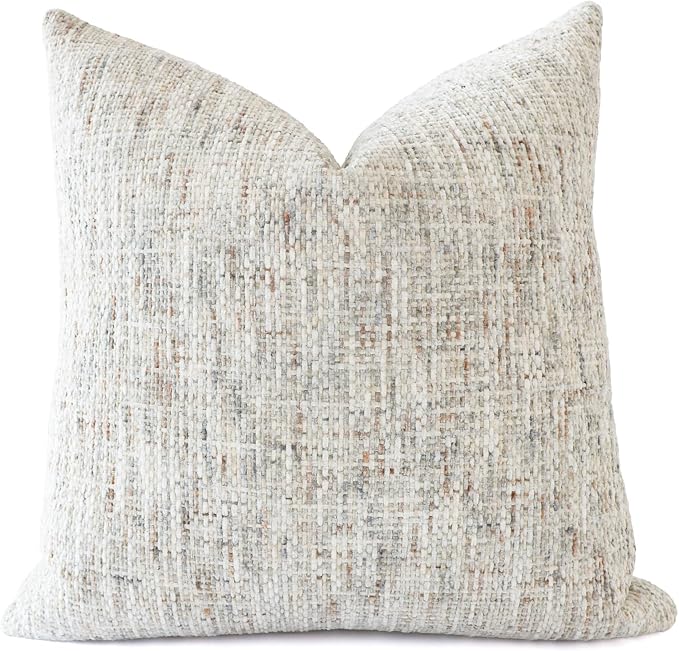 Textured Chenille Throw Pillow Cover 22x22 Inch Soft Neutral Woven Accent Boho Farmhouse Square Decorative Cushion Case for Modern Home Decor Bed Couch Sofa Living Room