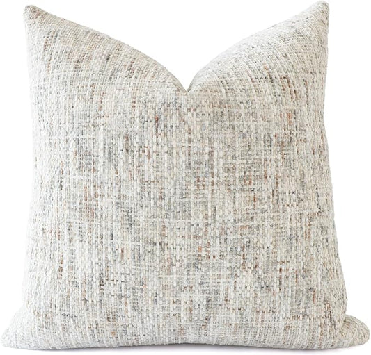 Textured Chenille Throw Pillow Cover 20x20 Inch Soft Neutral Woven Accent Boho Farmhouse Square Decorative Cushion Case for Modern Home Decor Bed Sofa Couch Living Room