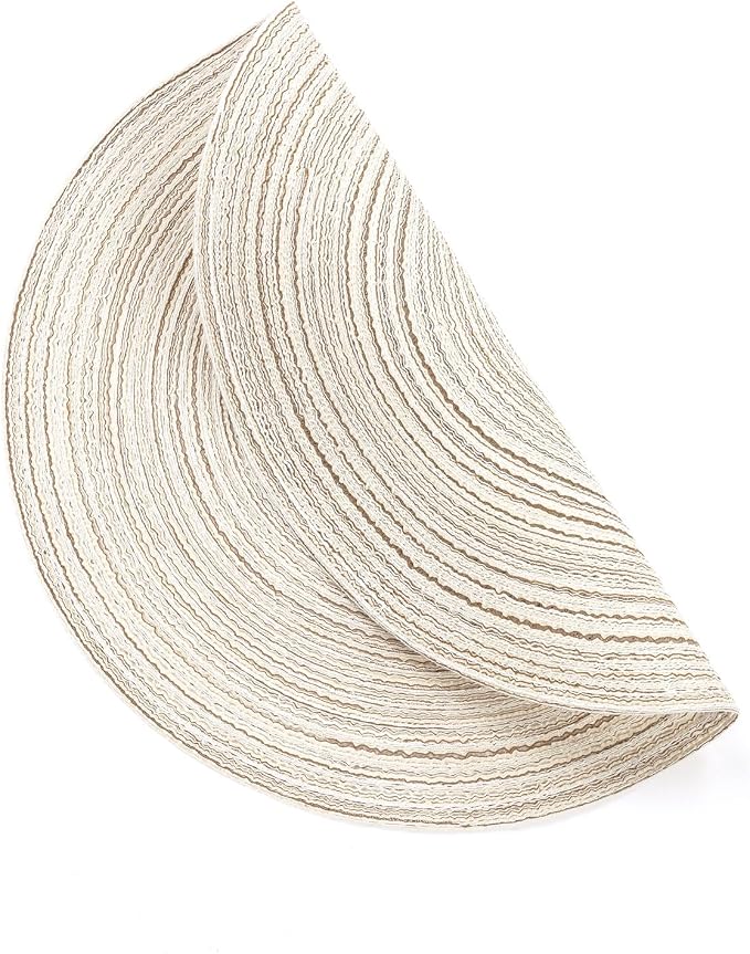 SHACOS Round Placemats Set of 6 Braided Circle Place Mat Washable 15 inch Table Mats for Kitchen Dining Table Decor Mixed Color (Ivory, 6)