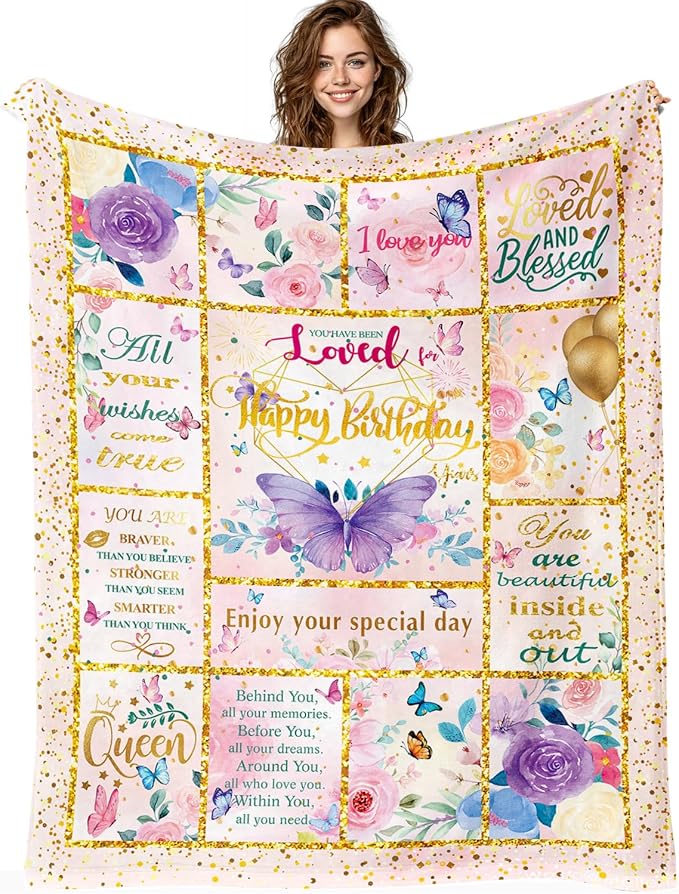 Birthday Gifts for Women - 80x60 Inch Unique Throw Blanket for Her, Best Friend Birthday Gifts for Women, Thoughtful Gifts for Woman Birthdays Unique Ideas (Mom, Wife, Sister, Grandma)