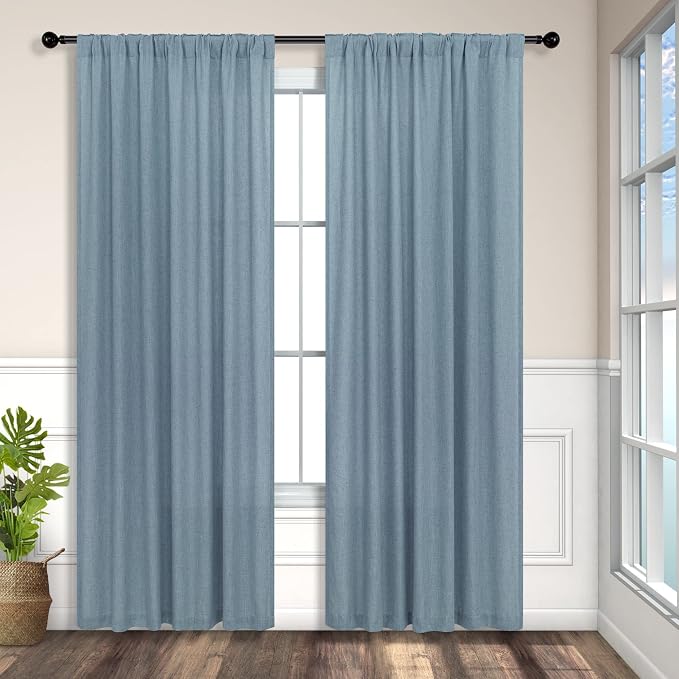 Light Blue Curtains 72 Inch Length for Boys Room 2 Panels Back Tab Pocket Light Diffusing Country Farmhouse Boho Slate Blue Curtain for Bedroom Living Room Door 52x72 Inches Long Dusty Stone Blue Grey