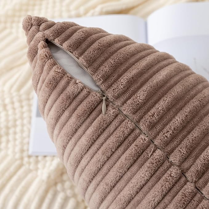 Kevin Textile Striped Corduroy 14”x36” Pillow Cover 1 Pack, Light Brown