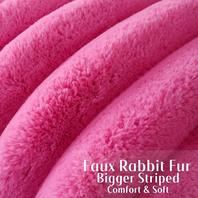 HAUSSY Pack of 2 Pillow Covers 24x24 Inch, Faux Fur Decorative Couch Throw Pillows Soft Striped Plush Cushion Covers Home Decor Cute Furry Pillowcase for Living Room Sofa Bed, Hot Pink (Covers Only)