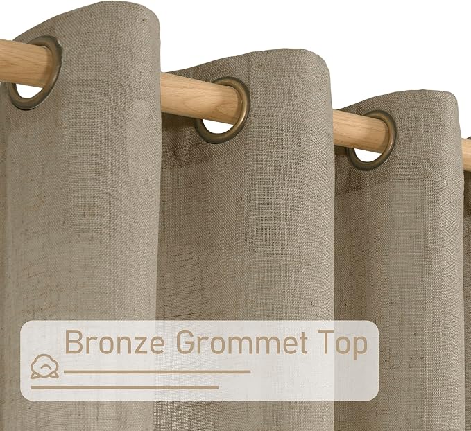 Taupe Semi Sheer Linen Curtains 63 Inch Length 2 Panels, 34 x 63 Inch | Light Filtering Bedroom Curtains, Linen Textured, Country Decor, Drapes for Windows, Living Room, Bronze Grommet Panels