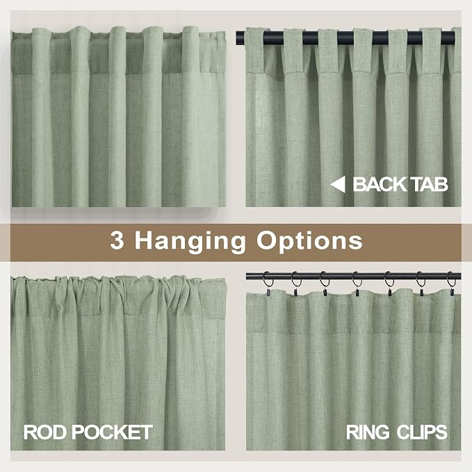 Sage Green Curtains 84 Inch Length for Living Room 2 Panels Back Tab Rod Pocket Drapes Light Filtering Sheer Linen Cotton Textured Light Green Curtain for Bedroom Rustic Boho Farmhouse Decor 7 FT Long