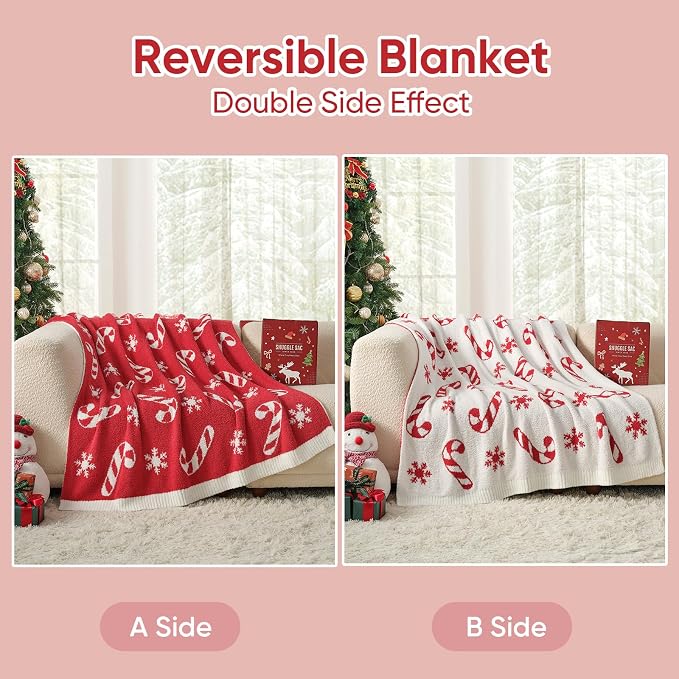 Snuggle Sac Christmas Throw Blanket Fairy Isle Candycane 50x60 inches, Ultra Soft Cozy Gift Throw Blanket for Couch, Sofa and Bed for Xmas