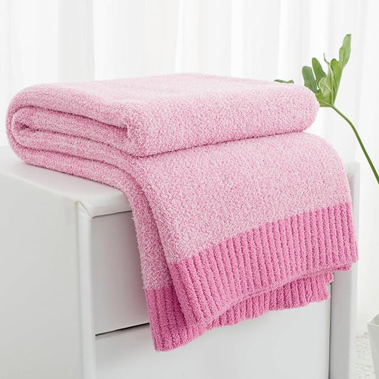 Carriediosa Heather Throw Blanket 50x60, 400GSM Ultra Soft Microfiber | Hot Pink, Fuzzy Fluffy Cozy Plush Knit Knitted Throws, Lightweight Cute Preppy Fall Blankets for Couch, Bed