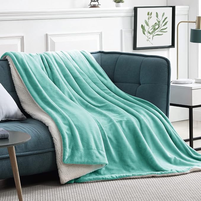 Walensee Sherpa Fleece Blanket (Twin Size 60”x80” Turquoise) Plush Throw Fuzzy Super Soft Reversible Microfiber Flannel Blankets for Couch, Bed, Sofa Ultra Luxurious Warm and Cozy for All Seasons