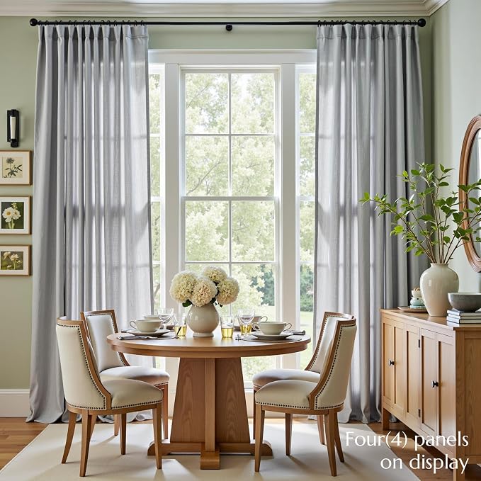 jinchan Linen Curtains Light Filtering Back Tab 50x96 Inch 2 Panels Grey | Semi Sheer Curtains 96 inch length for Bedroom Living Room, Modern Farmhouse Drapes with Rod Pocket, Natural Boho Curtains