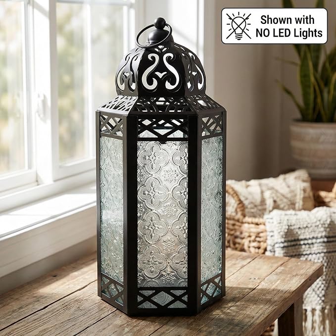 Vela Lanterns Decorative Indoor Fairy Light Color Changing Candle Holder, L | Diwali Ramadan & Eid Decorations, Fantasy Multicolor Moroccan Decor, Turkish Metal Hanging Lamp, Outdoor, 12" Tall