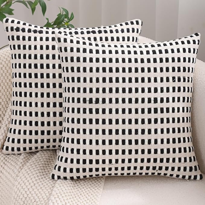 Black and White Throw Pillow Covers 18x18 Set of 2 Boho Decor