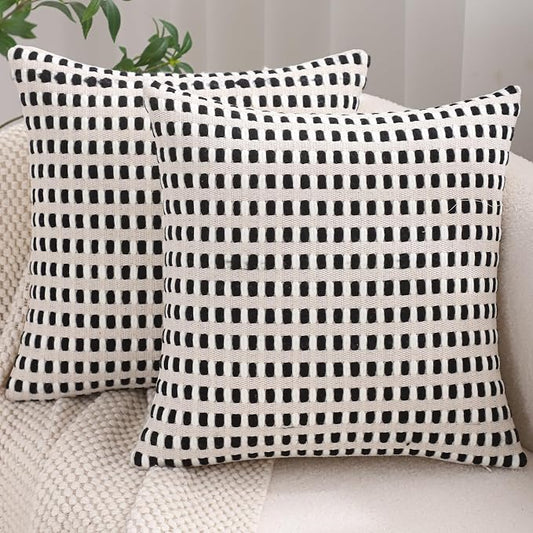 Black and White Throw Pillow Covers 18x18 Set of 2 Boho Decor