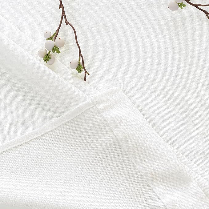 MIULEE Faux Linen Curtains 90 Inch Length 2 Panels Heathered White Semi Sheer Curtain with Back Tab Rod Pocket, Light Filtering Window Privacy Burlap Drapes for Living Room Bedroom 42W x 90L