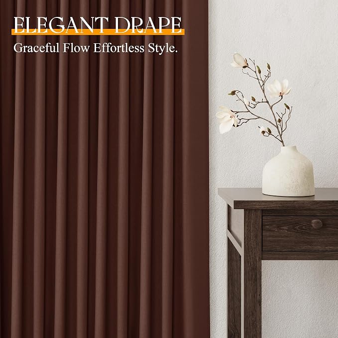 Jowels Rustic Brown Linen Curtains 84 Inch Long 2 Panels for Living Room | Light Filtering Semi Sheer Curtain, Back Tab Pocket Pleated Look, Boho Farmhouse Textured Privacy Drapes for Bedroom Window