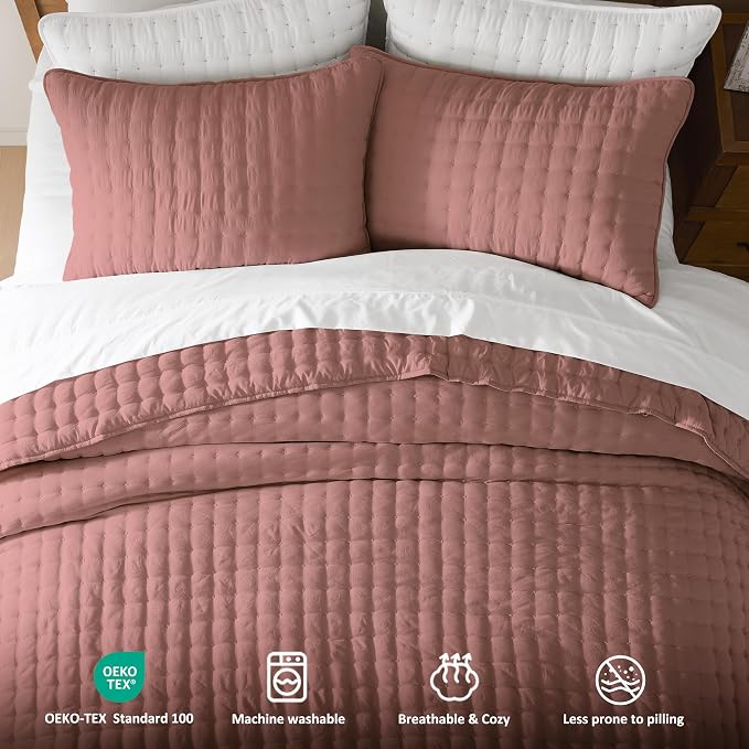 WDCOZY Twin Quit Size Bedding Sets with Pillow Sham, Lightweight Soft Bedspread Coverlet, Quilted Blanket Thin Comforter Bed Cover for All Season, 2 Pieces, 68x90 inches, Rose Red