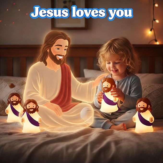 Jesus Night Light Rechargeable Bedside Night Light Dimmable Silicone LED Light Ideal for Religious Gatherings, Gifts for Sunday School, Baptism Presents, Easter Egg Decorations (Purple)