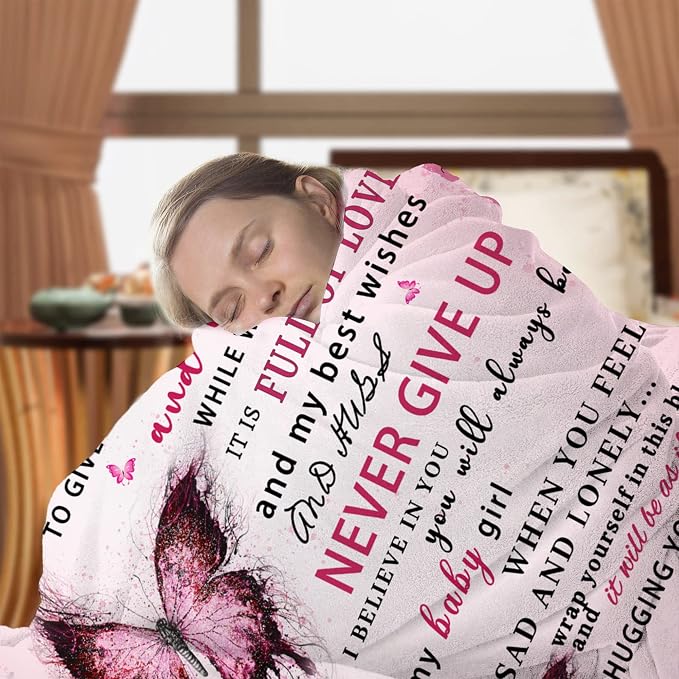 Daughter Blanket from Mom, Daughter Gifts from Mom, Daughters Birthday Gifts, Christmas Birthday Gift for Daughters Adult, Soft Flannel Throw Blanket, Pink Butterfly, 60"x50"