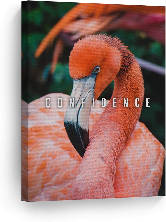 Smile Art Design Confidence Lettering Beautiful Flamingo Motivational Wall Art Canvas Print Inspirational Wall Art Entrepreneur Quote Office Living Room Decor Artwork Gift Ready to Hang 12x8
