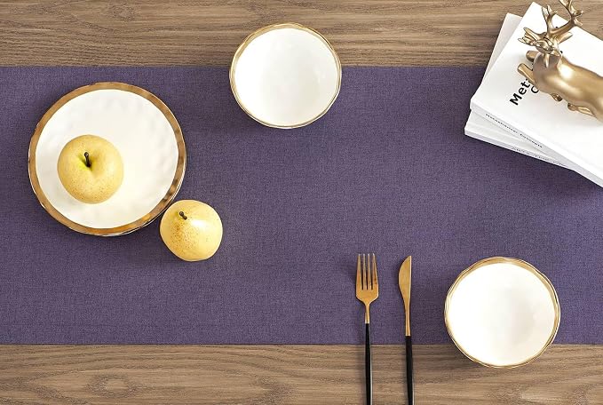 ZeeMart Basic Linen Style Table Runner, 14x36 Inch Purple | Mitered Corner Design, Medium Weight Fabric, Rustic Farmhouse Style, Machine Washable Easy Care Everyday Table Scarf