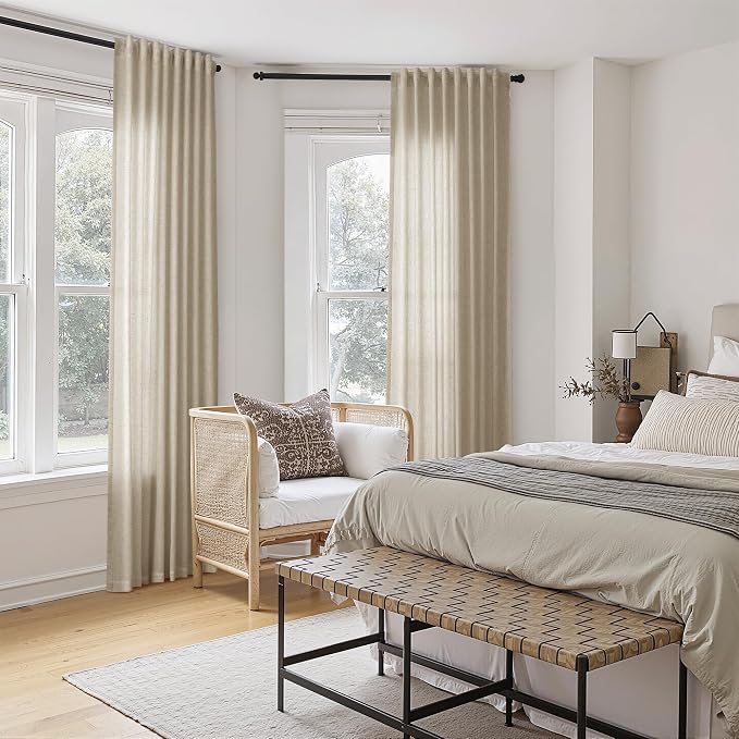 Linen Curtains 96 Inches Long for Living Room Back Tab Semi Sheer Floor to Ceiling 8ft Light Filtering Curtain Boho Farmhouse Decor Window Drapes for Bedroom 52x96 2 Panels Taupe Burlywood