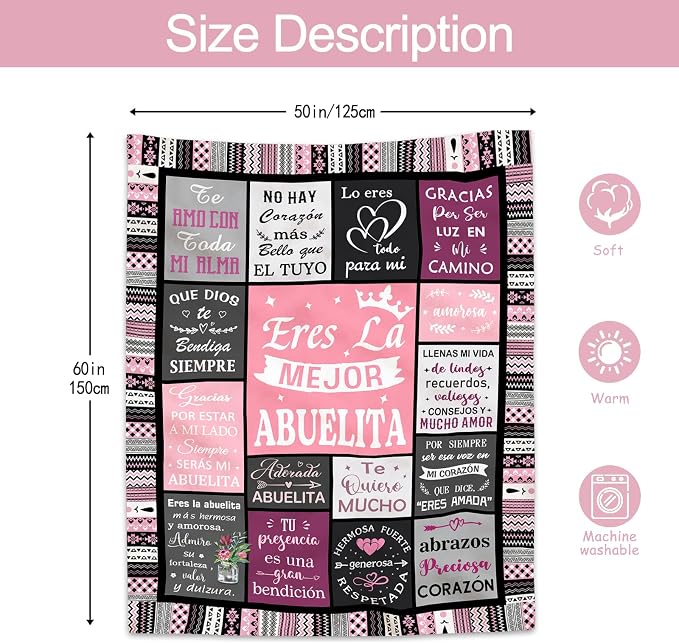 Ruvinzo Grandma Gifts in Spanish, Mothers Day Birthday Gifts for Grandma, Abuela Gifts, Regalos para Abuela, Grandmother Gifts, Abuelita Blanket 50" x 60"