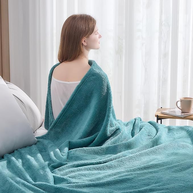 NEWCOSPLAY Knitted Throw Blanket for Couch Sofa Bed, Light Teal, 90"x90" | Super Soft Plush, Fuzzy Fluffy Microfiber, Lightweight Cozy Blanket for Room Decor, All Season Use