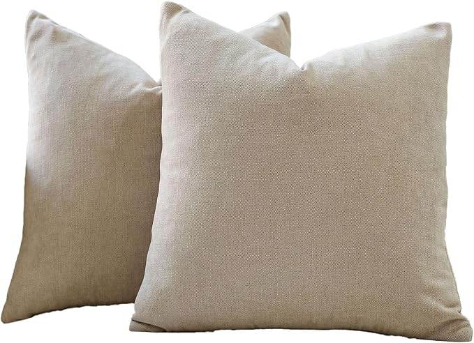 Neutral Linen Textured Throw Pillow Covers 20x20 Inch Set of 2