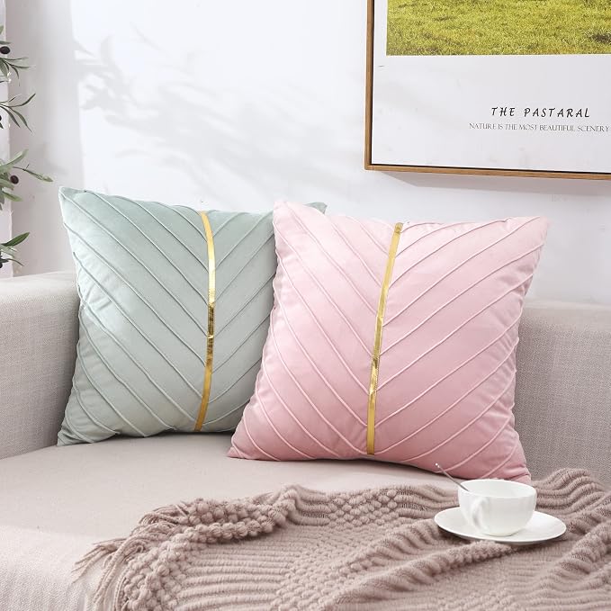 Velvet Throw Pillow Covers 26x26 Pack of 2 Gold Decor Blush Pink