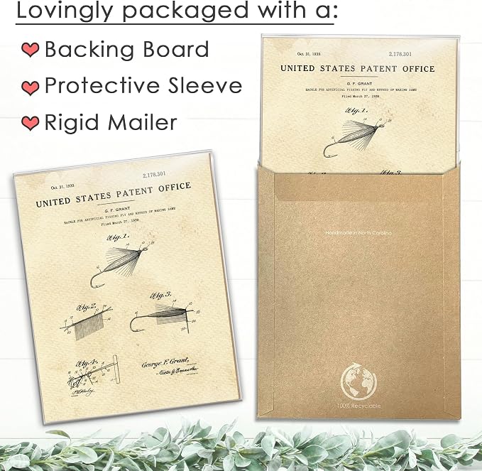 Fishing Fly Patent Print Wall Art - Unframed - 8x10 | Set the Scene with Timeless Charm | Wall Décor for Anglers, Fishing Enthusiasts, or Man Caves | Farmhouse Décor | Bedroom Wall Décor