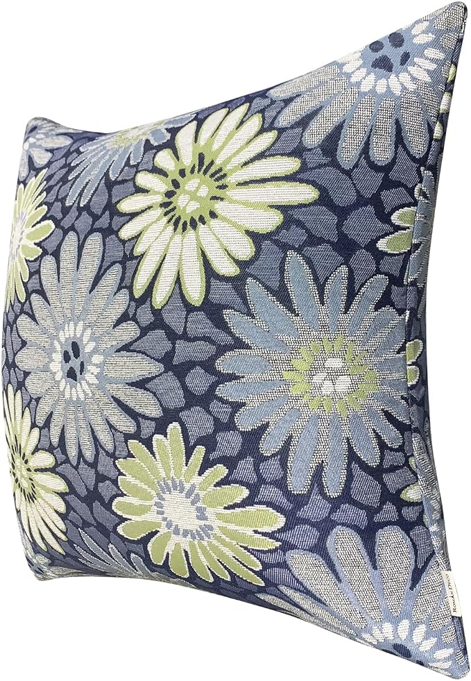 20x20 Floral Jacquard Throw Pillow Covers, 2-Pack, Navy Blue