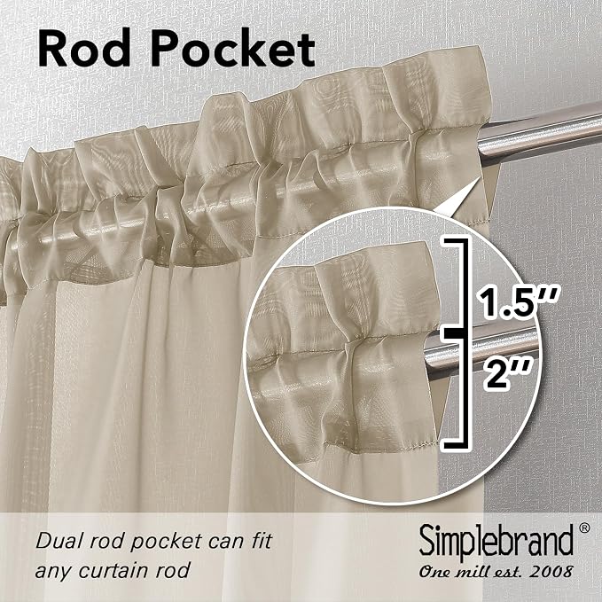 Simplebrand Taupe Sheer Curtains 96 Inches Long, Light Filtering Light Brown Rod Pocket Solid Color Window Sheer Curtain Panels, Elegant Curtains & Drapes for Living Room, Bedroom 2 Panels, 42" W