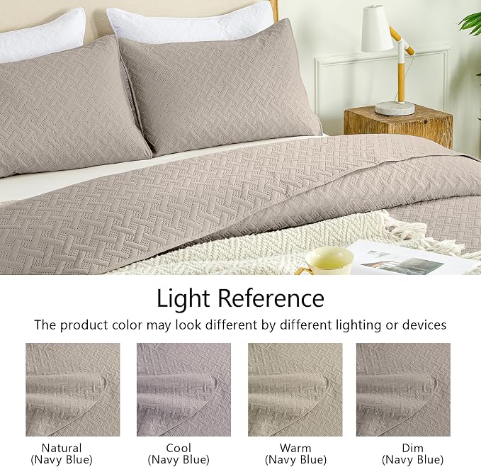 FLYMME Quilts Queen Size,Lightweight Taupe Bedspreads,Basket Weave Pattern,Ultra Soft Microfiber Bed Coverlet 3 Pieces for All-Seasons (1 Quilt,2 Pillow Shams)