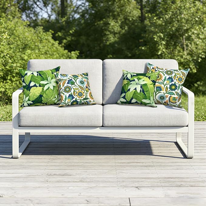 Outdoor Throw Pillow Covers 18x18 Inch, Decorative Pillow Covers for Patio Furniture, Jungle Leaves Modern Cushion Cases for Garden Couch Home Sofa, Pack of 2