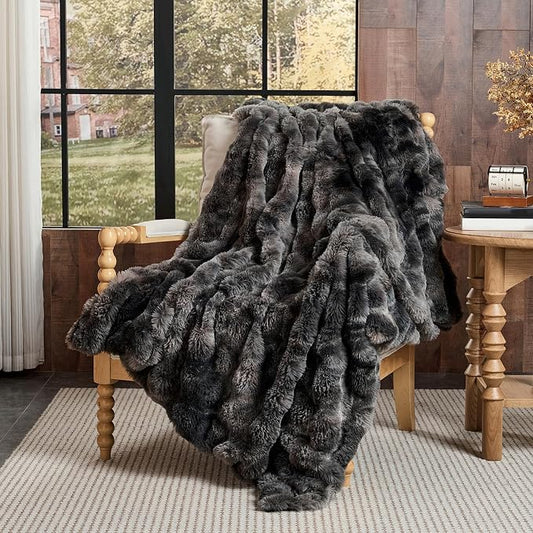Lotus Karen Faux Fur Blanket Tie-Dye Dark Gray Twin Size - Big Bubble Rabbit Fluff Throw for Couch Small Fluffy Fuzzy Cozy Thick Furry Plush Shaggy Blankets 60x80 Inches