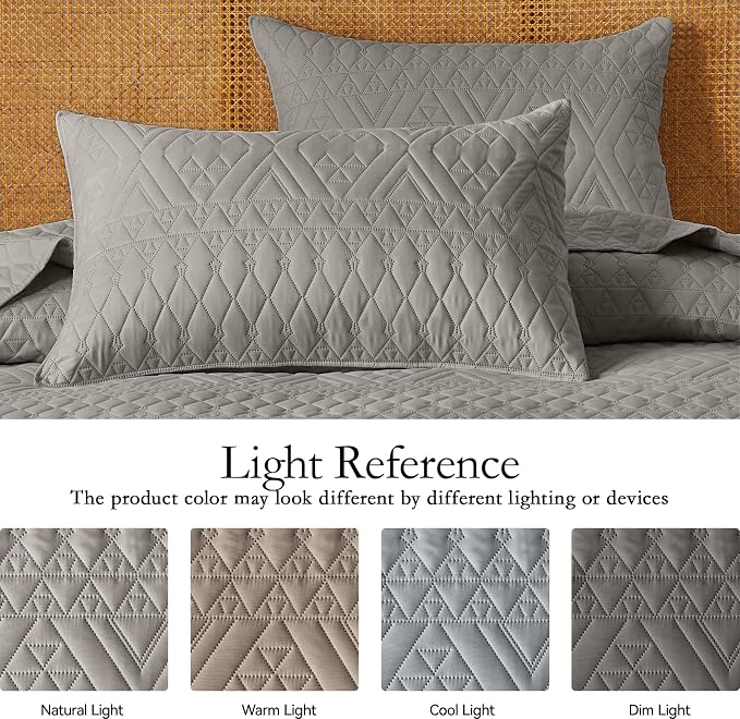 akkialla Full/Queen Size Quilt Bedding Set,Dark Grey Lightweight Microfiber Soft Bedspread,Modern Style Geoetric Pattern Coverlet Set for All Seasons,3 Piece(1 Quilt,2 Pillow Shams)