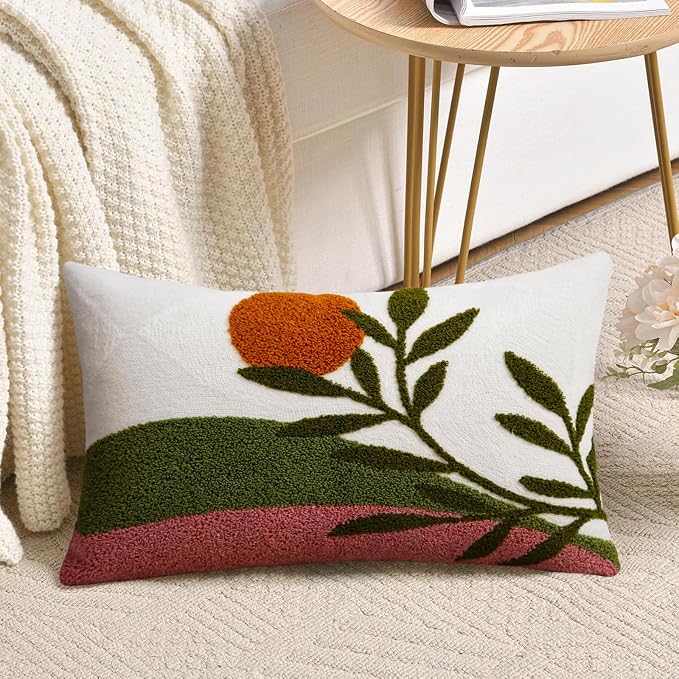 Adabana Boho Lumbar Pillow Cover 12x20 Inch Embroidered Throw Pillow Cover