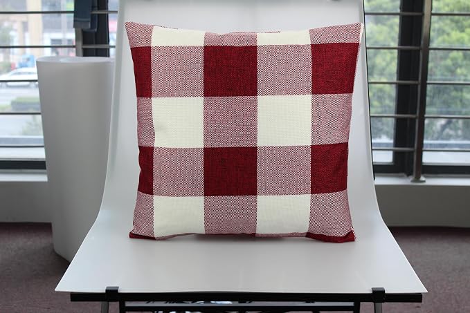 VAKADO Red White Outdoor Farmhouse Buffalo Plaids Decorative Throw Pillow Covers Retro Checked Square Cushion Cases Classic Coffee Check Home Decor for Couch Sofa Patio 22x22 Inch Pack of 2