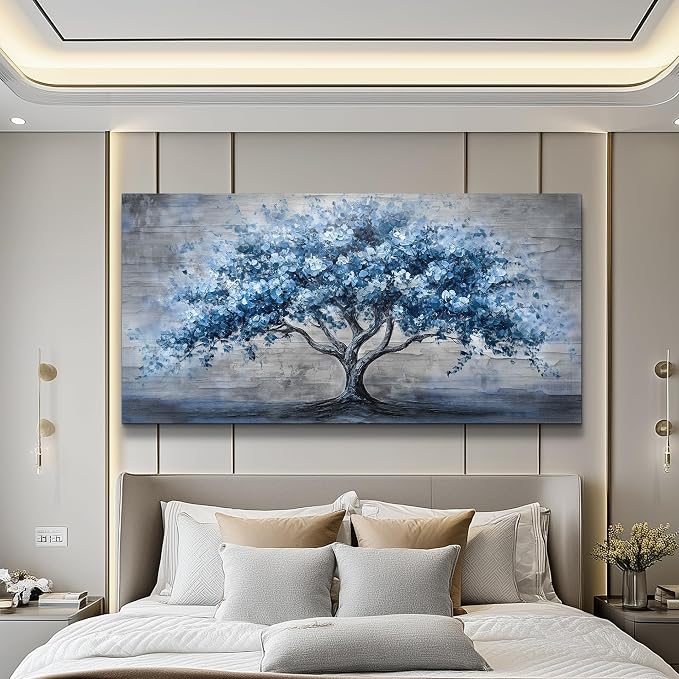 KELIYUAN Large Wall Decor Canvas Painting Wall Art For Living Room Dining Room Hallway Abstract Blue Tree Office Bedroom Decoration Artwork Picture Print For Home Decoration Aesthetics 24x48 In