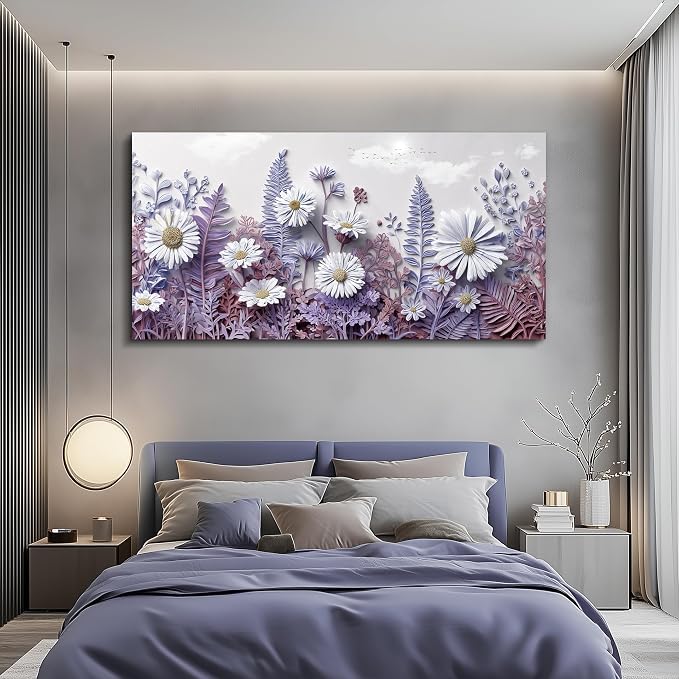 QIYILEXWART Canvas Wall Art For Living Room Large Wall Decor For Office Bedroom Decorations Daisy Fern Landscape Pictures Farmhouse Painting Artwork Room Wall Mural Aesthetic Home Decor 30x60 In