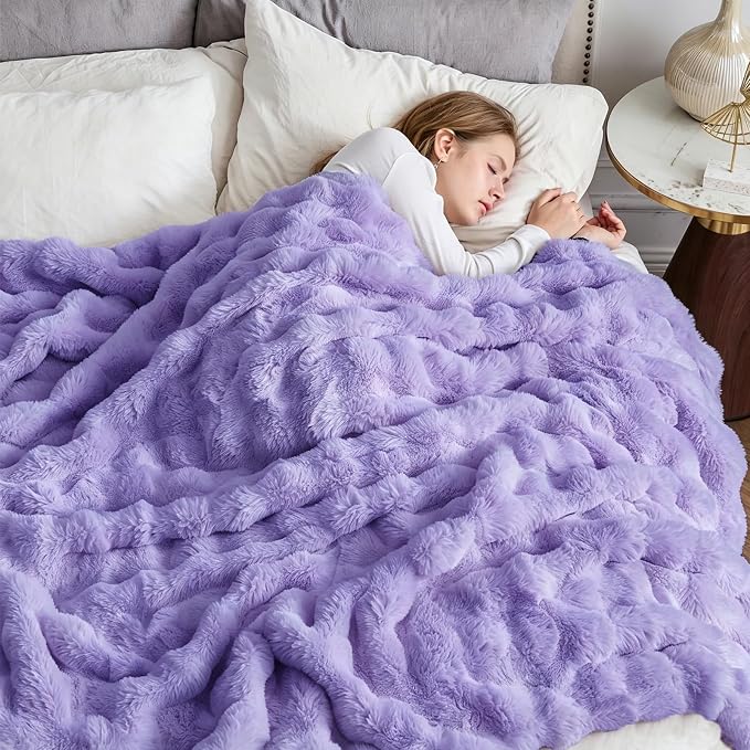 NEWCOSPLAY Faux Fur Fluffy Bubble Throw Blanket for Couch,Lavender,50"x60" | Soft Thick Warm Bubble Blanket for Couch Sofa Bed 550GSM, Plush Cozy Luxury Decorative Throw, Gift for Women Men