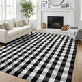 KILOCOCO Buffalo Plaid Checkered Rug 7.5x10 ft Black White Living Room Rug | Machine Washable Rug for Porch Patio, Indoor Outdoor Rugs, Cotton Dining Room Carpet, Low Pile Farmhouse Bedroom Rug