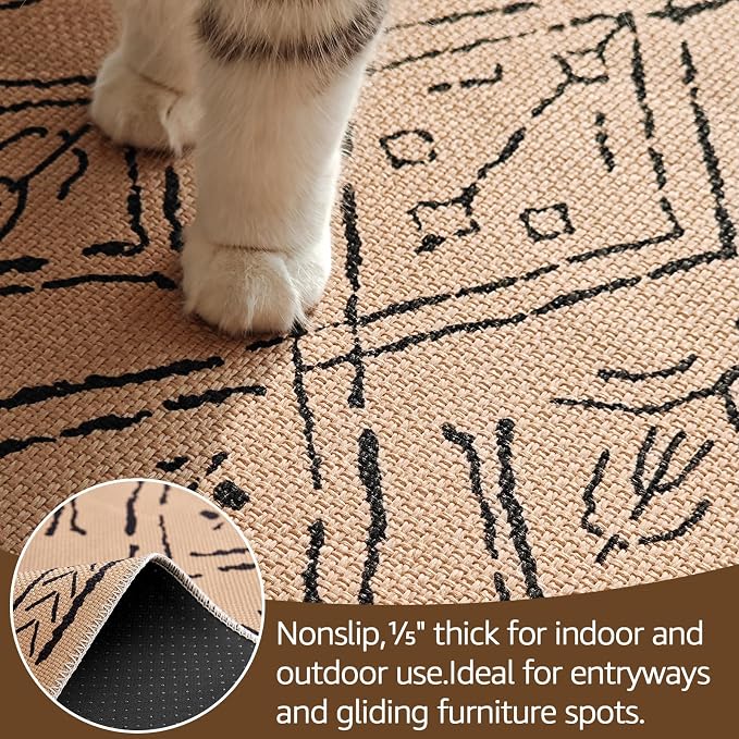 jinchan 2x6 Faux Jute Runner Rug Washable Moroccan Hallway Rug, Warm Taupe | Neutral Boho Geometric, Non-Slip Low Pile, Indoor Outdoor, High-Traffic, Kitchen, Bathroom, Laundry, Porch, Balcony, Entryway