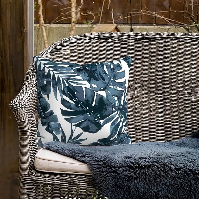 Outdoor Throw Pillow Covers 18”x18”, Decorative Pillow Covers for Patio Furniture, Modern Cushion Cases for Garden Couch Home Sofa Bed Office Chair, Pack of 2, Palm Blue