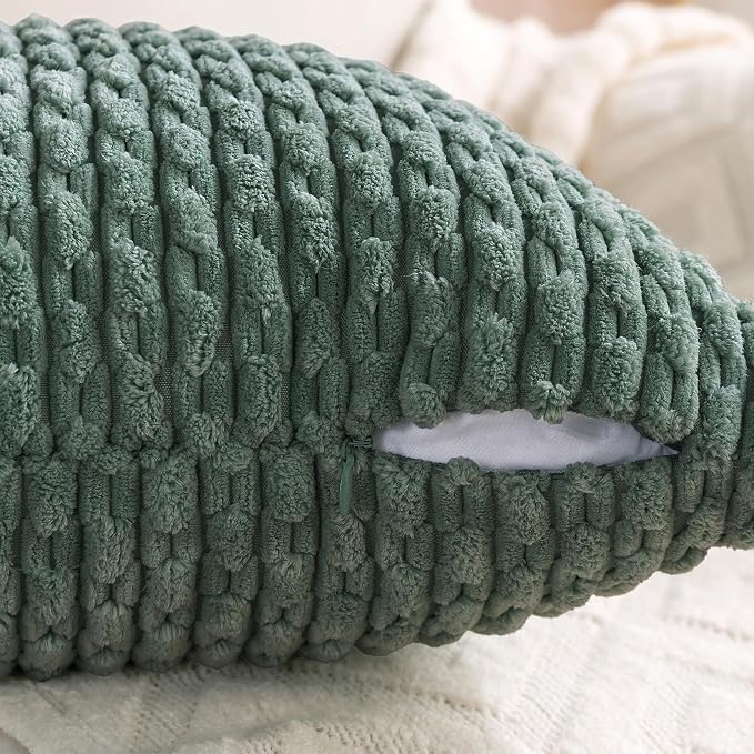 Set of 4 Teal Green Decorative Throw Pillow Covers 18x18 Inch Corduroy Pillow Covers for Bed Couch Sofa Living Room Soft Square Cushion Cases